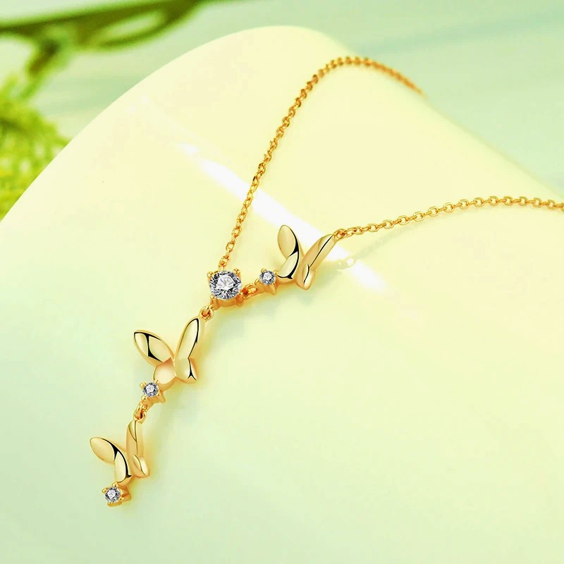 Sterling Silver Luxury Zircon Tassel Butterfly Clavicle Necklace