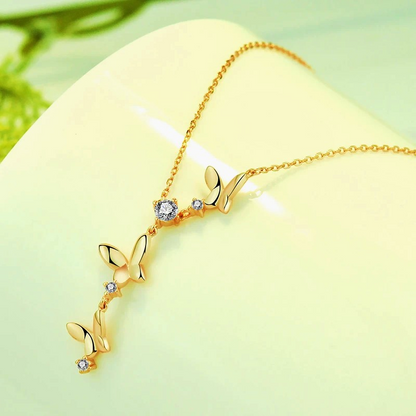 Sterling Silver Luxury Zircon Tassel Butterfly Clavicle Necklace