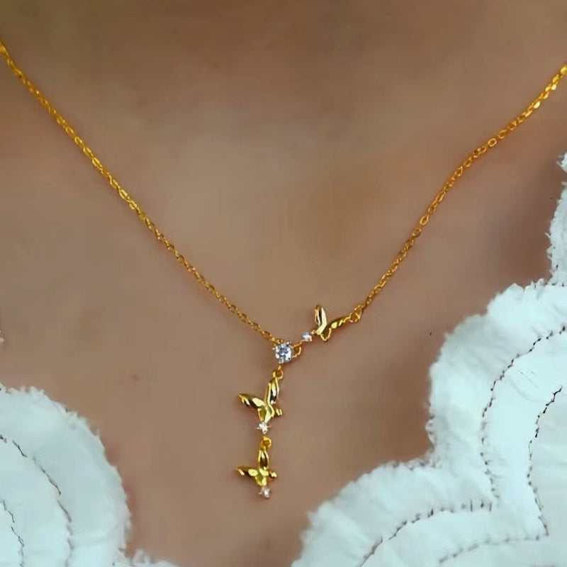 Sterling Silver Luxury Zircon Tassel Butterfly Clavicle Necklace