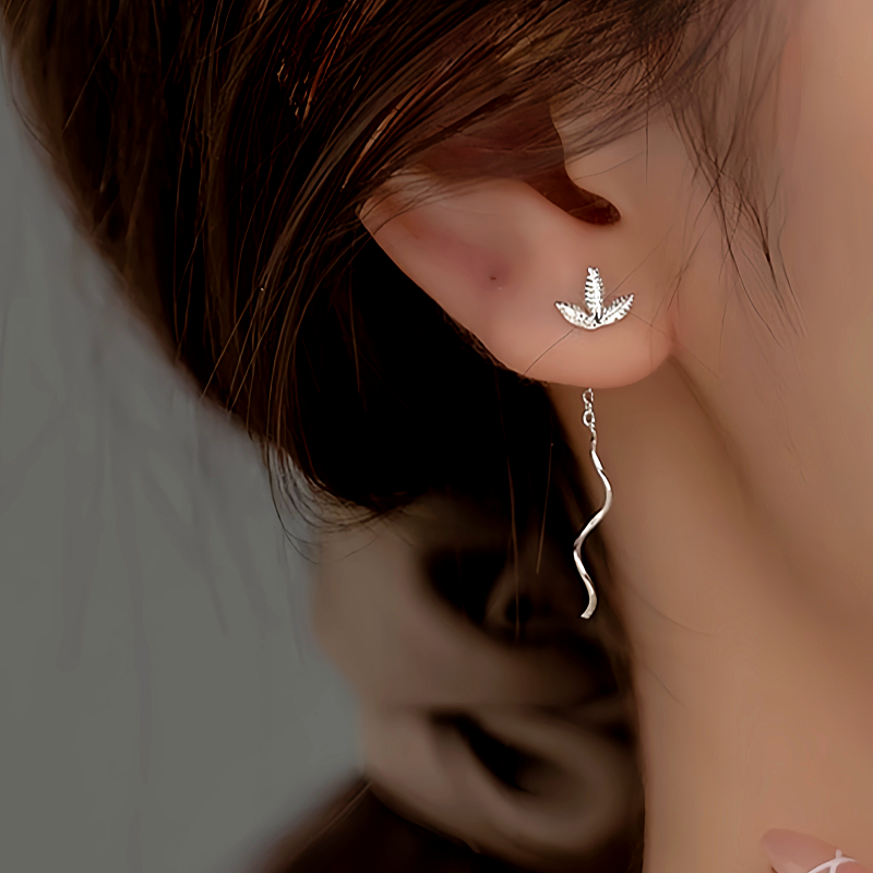 Sterling Silver Maple Leaf Threader Earrings