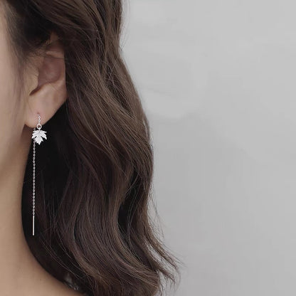 Sterling Silver Maple Leaf Threader Earrings