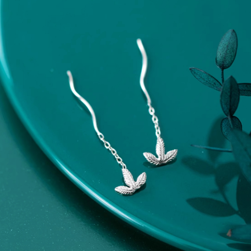 Sterling Silver Maple Leaf Threader Earrings