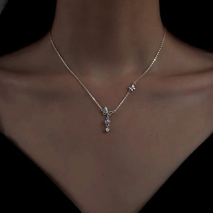 Sterling Silver Moonstone Butterfly Tassel Necklace