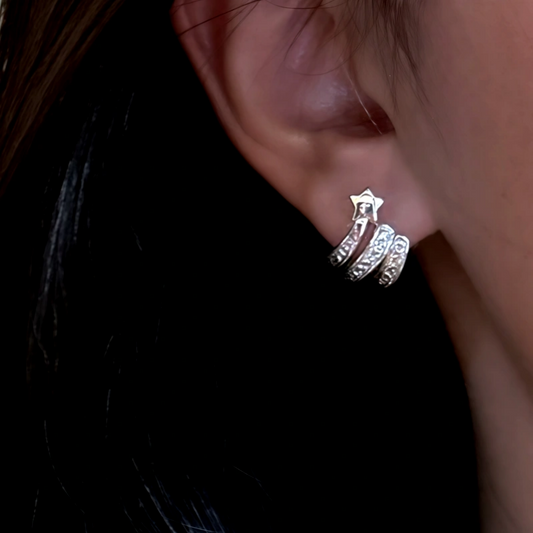 Sterling Silver Multi-Layer Arc Design Stud Earrings