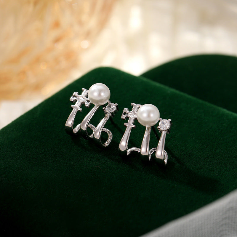 Sterling Silver Multi-Layer Pearl Studs