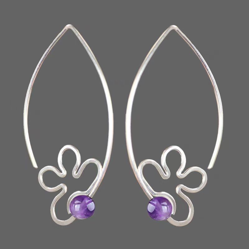 Sterling Silver Natural Amethyst Earrings