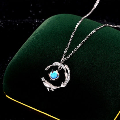 Sterling Silver Ocean Whale Diamond Necklace