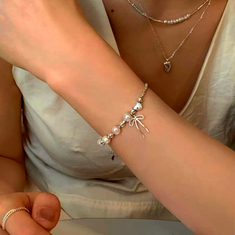 Sterling Silver Pearl Bow Pendant Bracelets