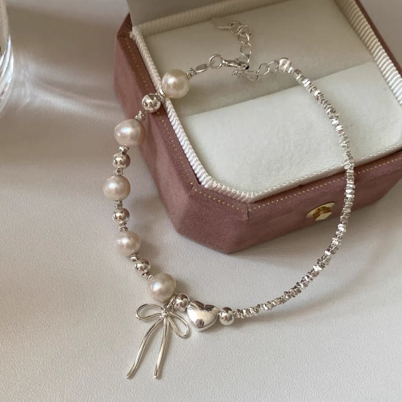 Sterling Silver Pearl Bow Pendant Bracelets