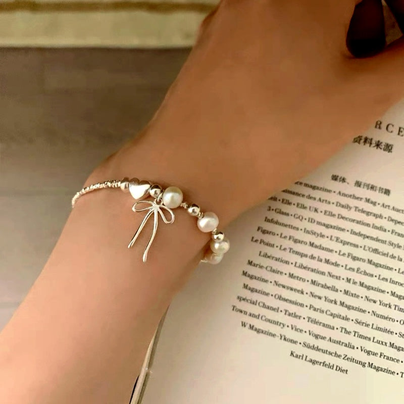 Sterling Silver Pearl Bow Pendant Bracelets