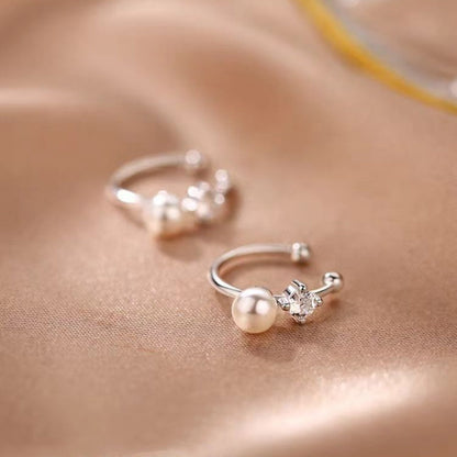 Sterling Silver Pearl Diamond Ear Clips