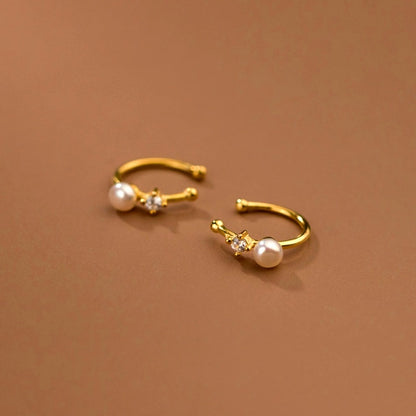 Sterling Silver Pearl Diamond Ear Clips