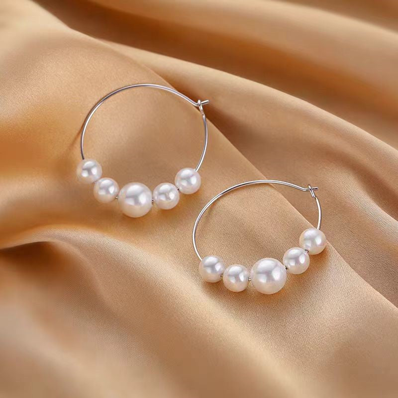 Sterling Silver Pearl Hoop Earrings