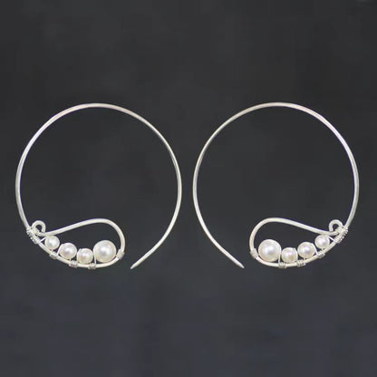 Sterling Silver Pearl Hoop Threader Earrings