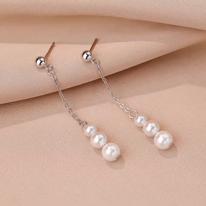 Sterling Silver Pearl Tassel Earrings