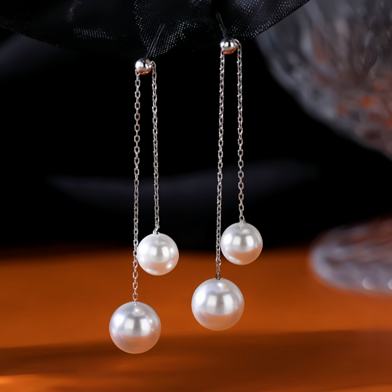 Sterling Silver Pearl Tassel Earrings