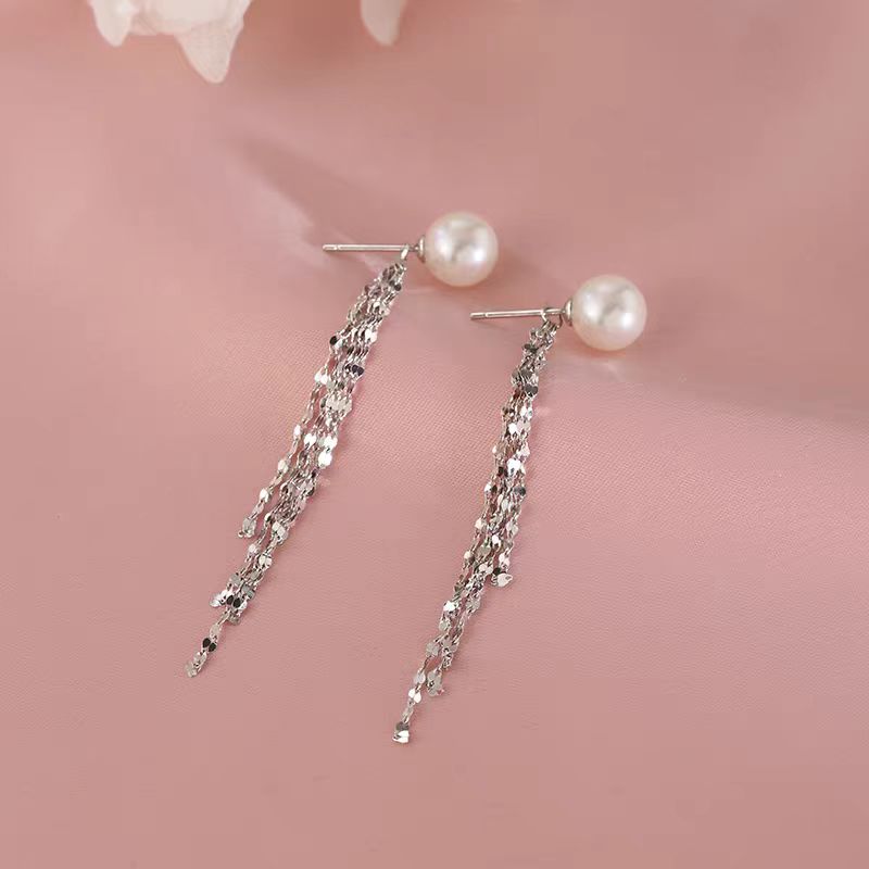 Sterling Silver Pearl Tassel Earrings