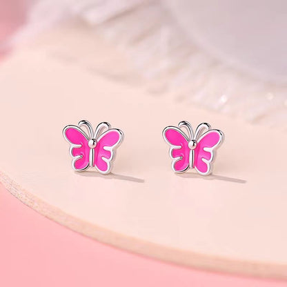 Sterling Silver Pink Butterfly Studs