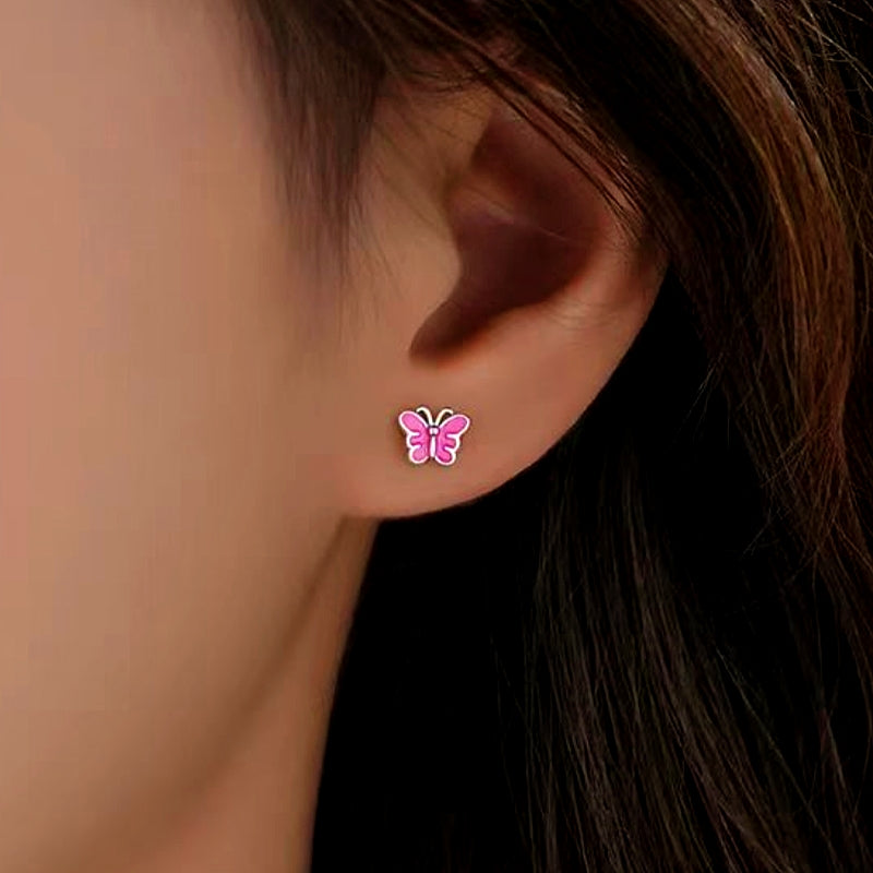Sterling Silver Pink Butterfly Studs