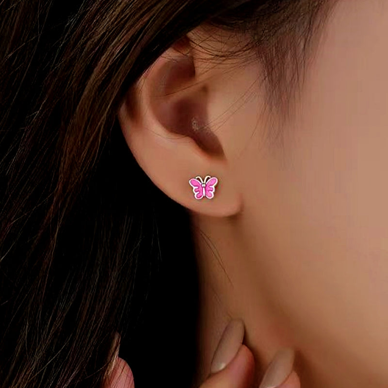 Sterling Silver Pink Butterfly Studs