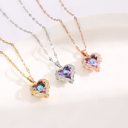 Sterling Silver Pink Diamond Heart-Design Necklaces