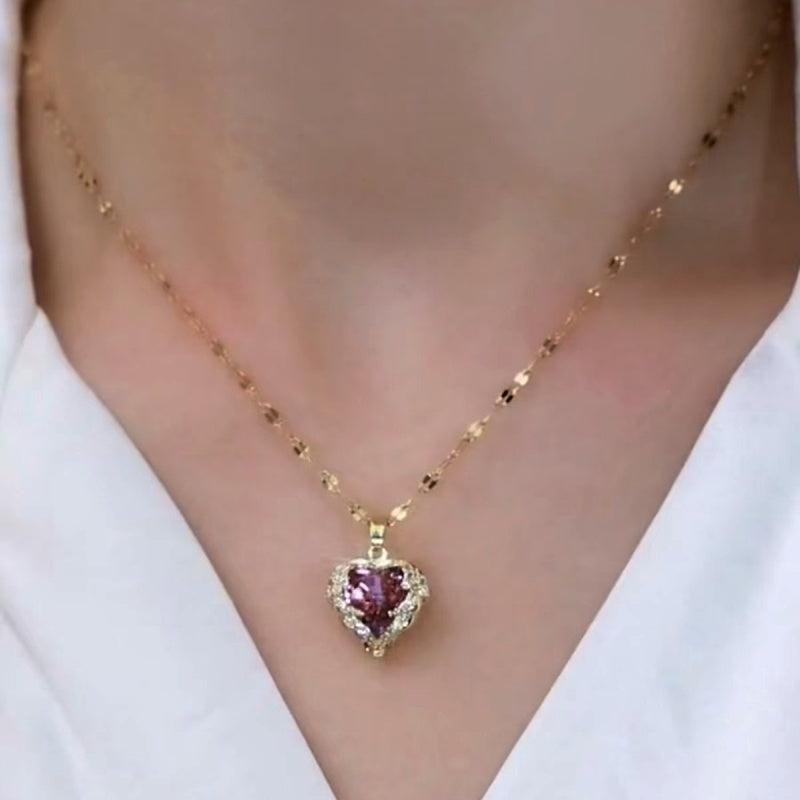 Sterling Silver Pink Diamond Heart-Design Necklaces