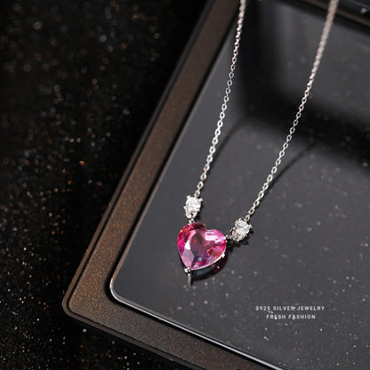 Sterling Silver Pink Diamond Heart Necklaces
