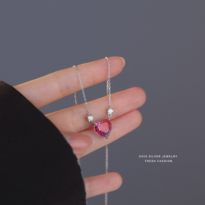 Sterling Silver Pink Diamond Heart Necklaces
