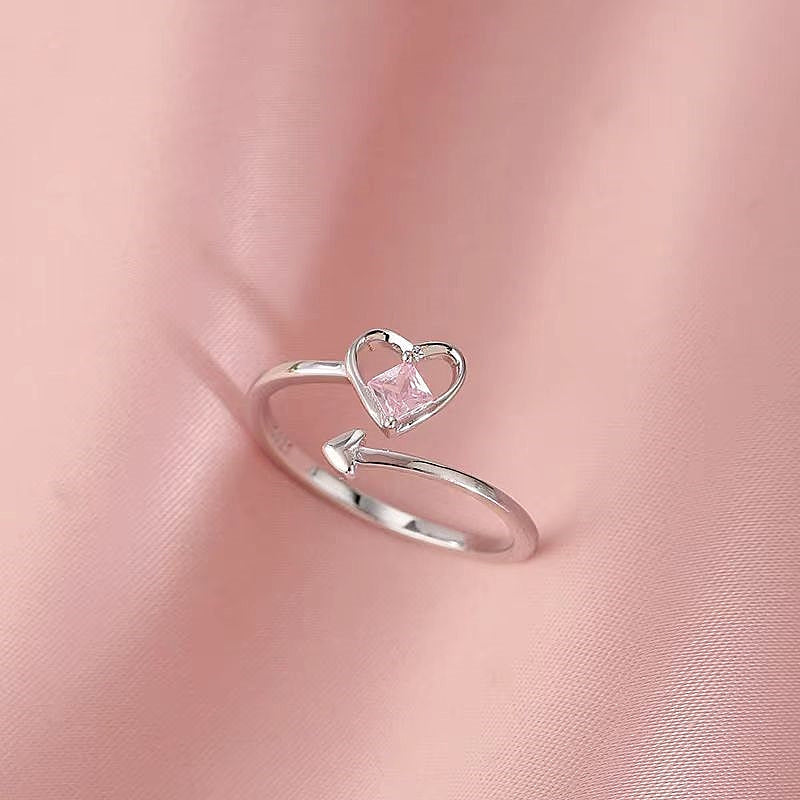 Sterling Silver Pink Diamond Heart Rings