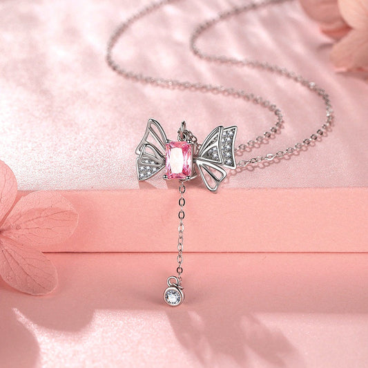 Sterling Silver Pink Diamond Wings Necklace