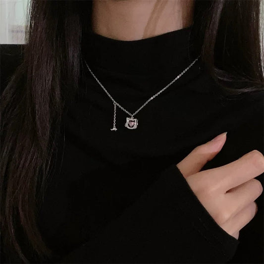 Sterling Silver Pink Kitten Necklace