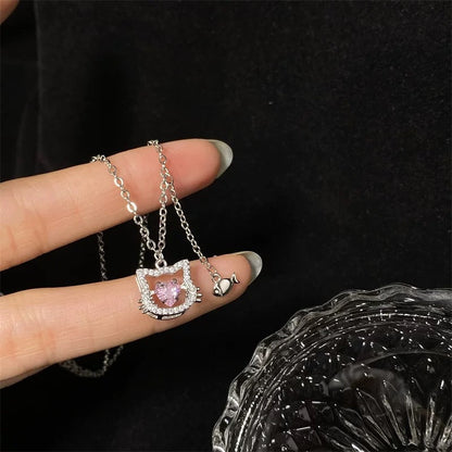Sterling Silver Pink Kitten Necklace