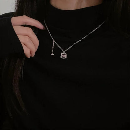 Sterling Silver Pink Kitten Necklace