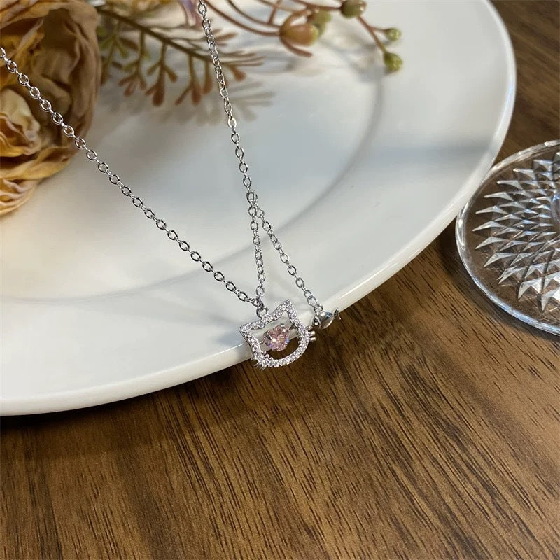 Sterling Silver Pink Kitten Necklace