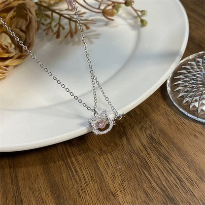 Sterling Silver Pink Kitten Necklace