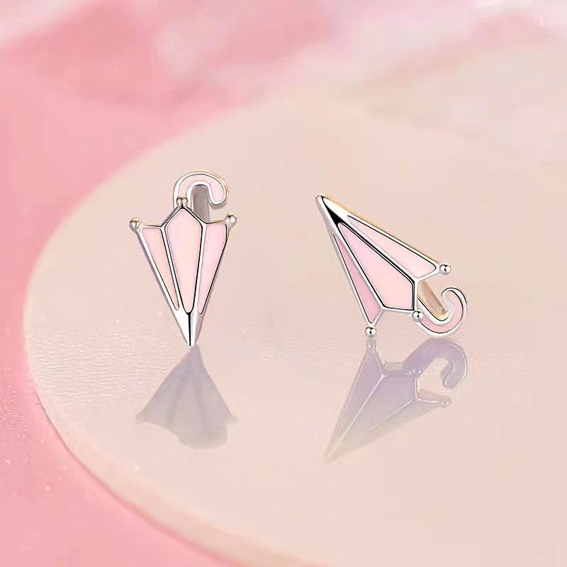 Sterling Silver Pink Small Umbrella Stud Earrings