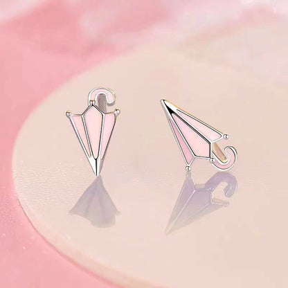 Sterling Silver Pink Small Umbrella Stud Earrings