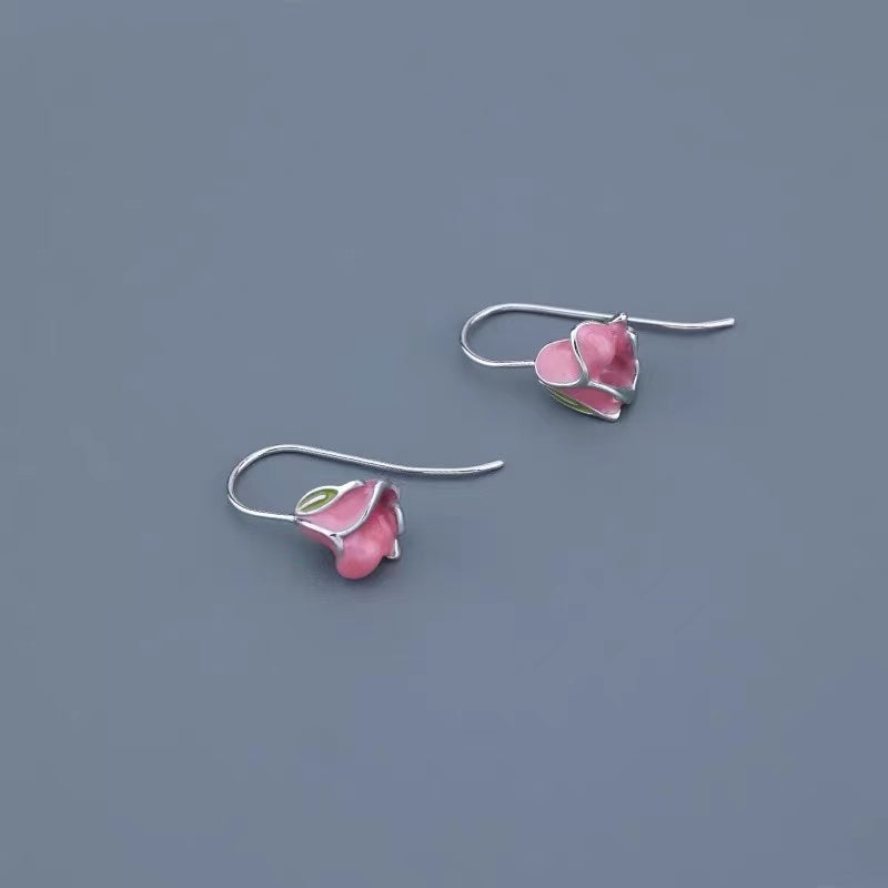 Sterling Silver Pink Tulip Earrings