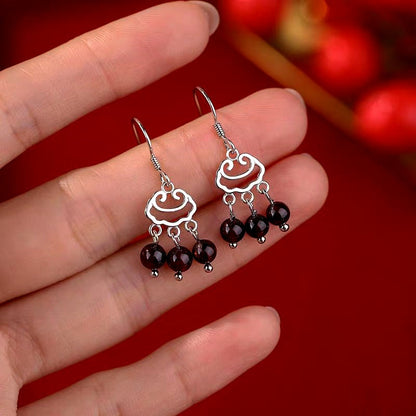 Sterling Silver Pomegranate Tassel Ear Hooks