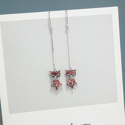 Sterling Silver Red And Pink Little Fox Threader Earrings