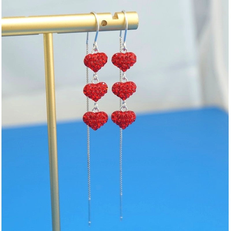Sterling Silver Heart Tassel Threader Earrings