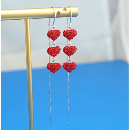 Sterling Silver Heart Tassel Threader Earrings