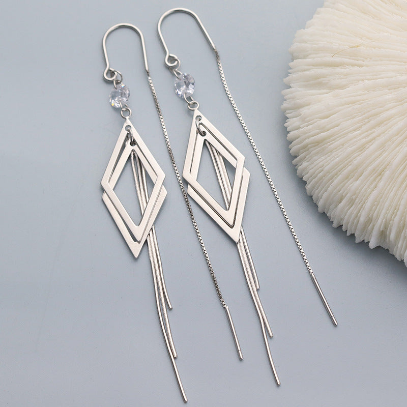 Sterling Silver Rhombus Tassel Threader Earrings