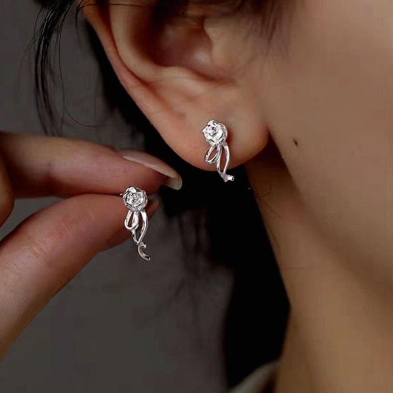 Sterling Silver Rose Flower Earrings