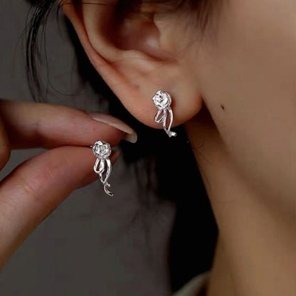 Sterling Silver Rose Flower Earrings