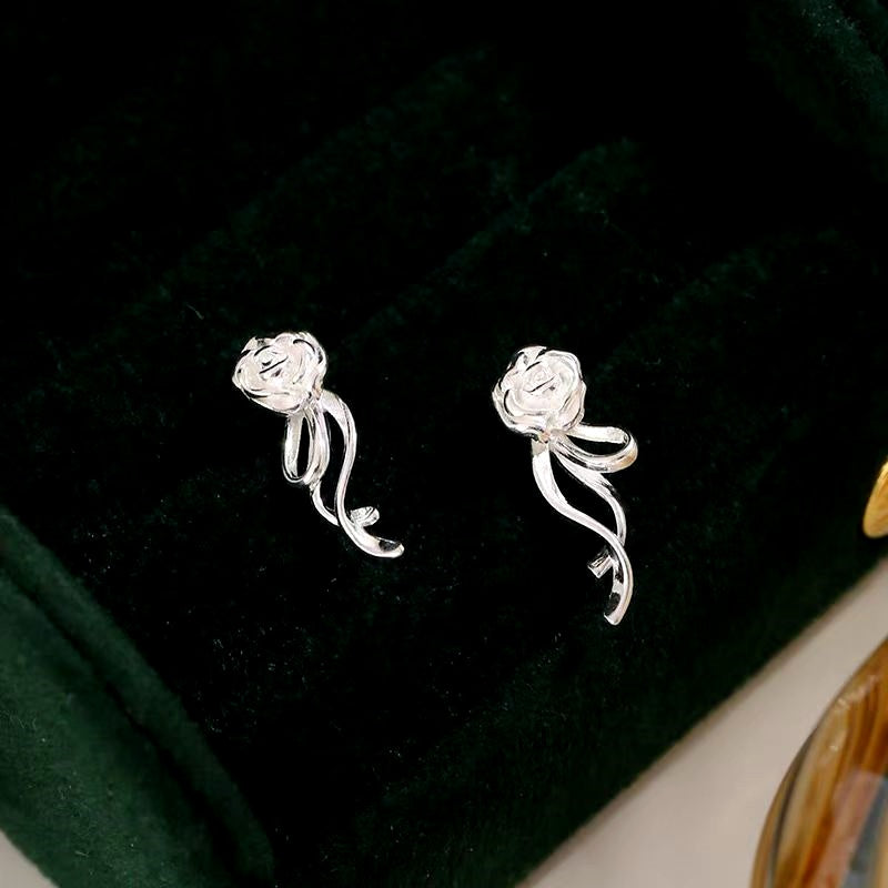 Sterling Silver Rose Flower Earrings