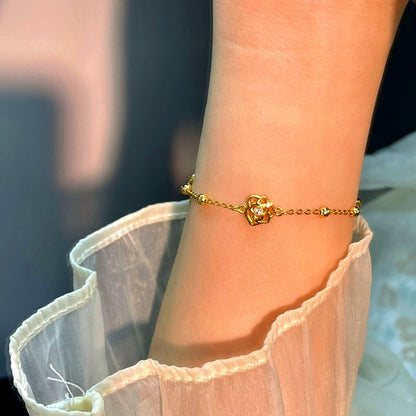 Sterling Silver Round Bead Rose Bracelets