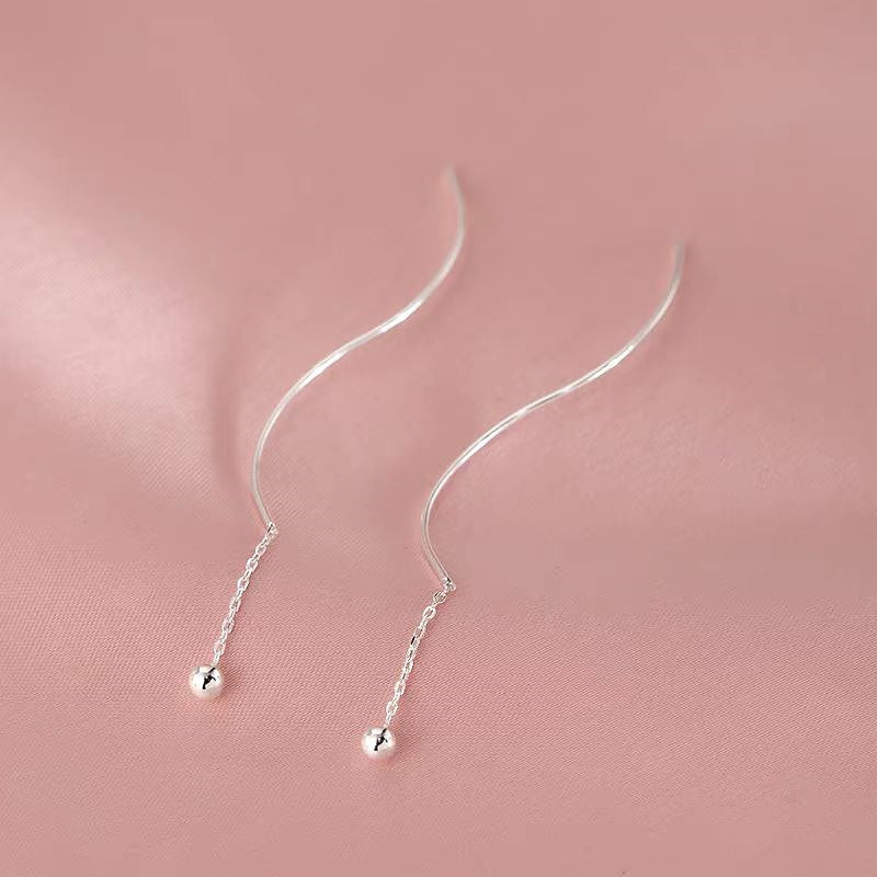 Sterling Silver Round Bead Threader Earrings