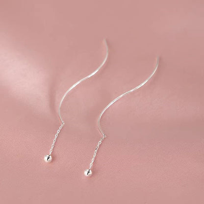 Sterling Silver Round Bead Threader Earrings