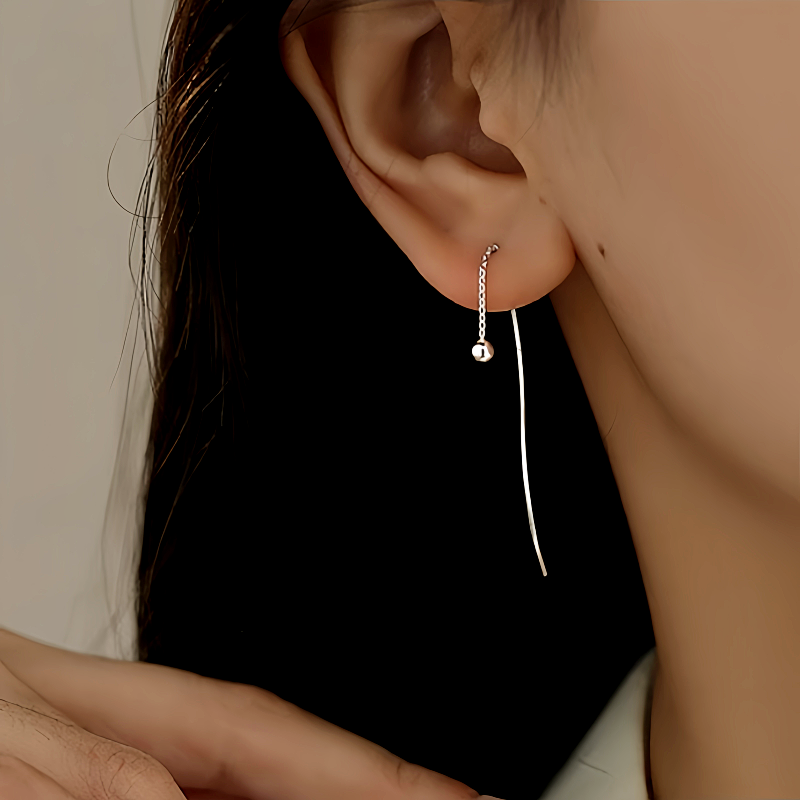 Sterling Silver Round Bead Threader Earrings